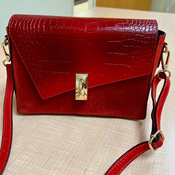Studio Moda Handbags - Studio Moda Red Leather & Suede Made in Italy Crossbody Bag
